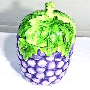 Alco Purple Grape/Green Leaves Farmhouse Cottagecore Cookie Jar Container